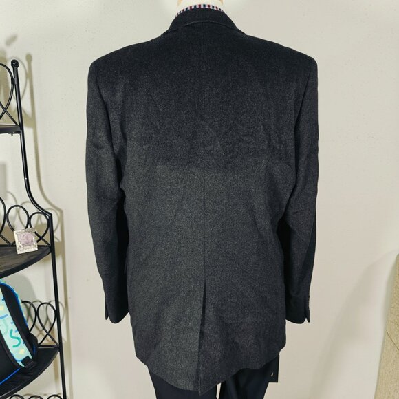 Claiborne Mens Sport Coat Two Button Flannel Wool Silk Cashmere Charcoal BLK 44L - Picture 10 of 14